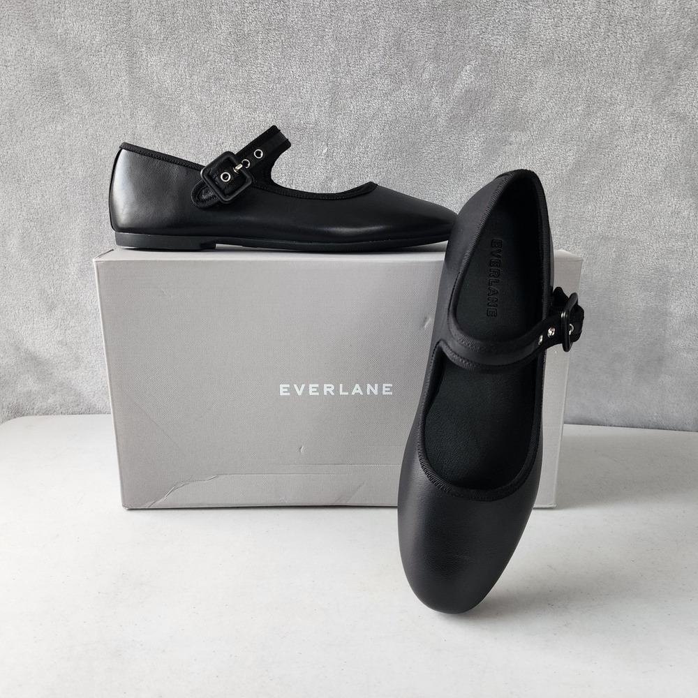 Everlane Mary Jane Shoes Womens Size 5 Black Leather The Day Buckle Flats NIB